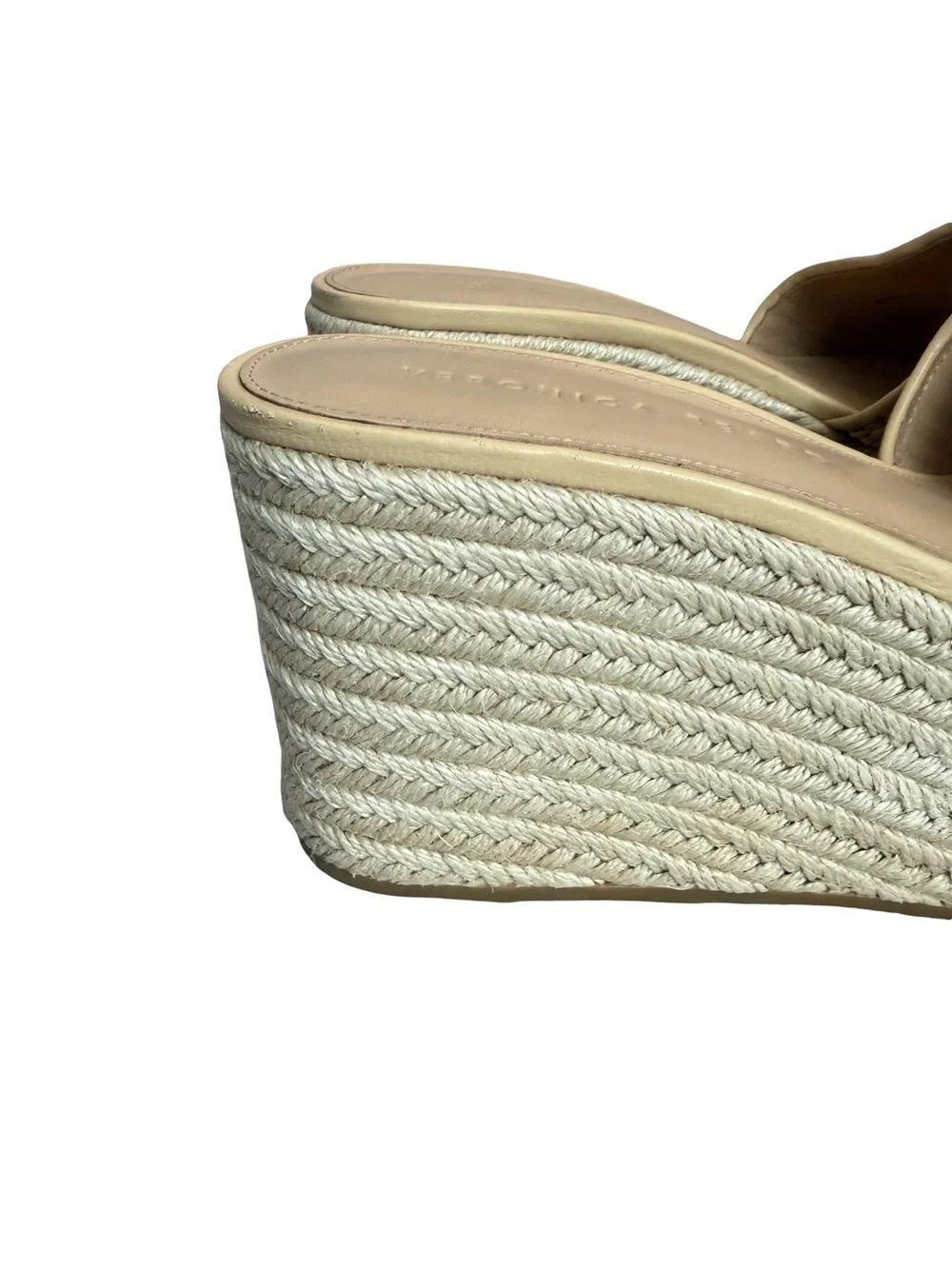 Veronica Beard Cream Woven Raffia Espadrille Wedge Sandals Slide Size 7 Women's